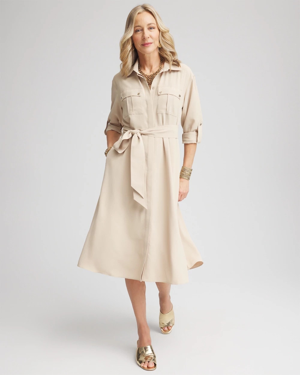 Chico's Women | Twill Belted Midi Shirtdress WILD TRUFFLE