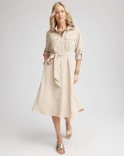 Chico's Women | Twill Belted Midi Shirtdress WILD TRUFFLE