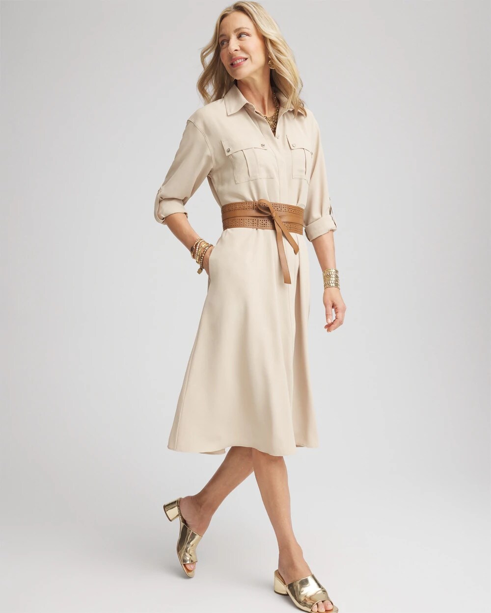 Chico's Women | Twill Belted Midi Shirtdress WILD TRUFFLE