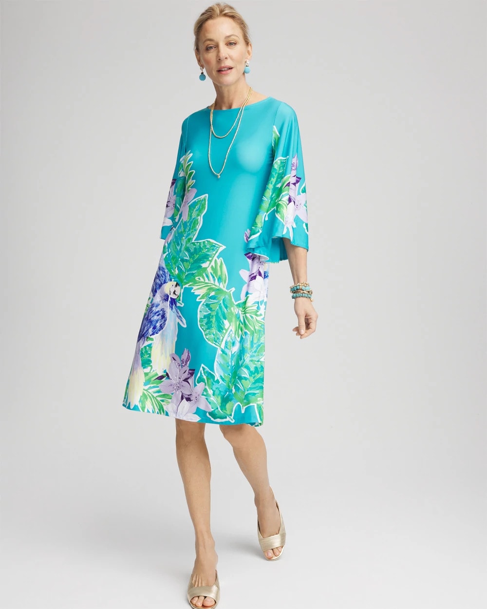 Chico's Women | Angel-Sleeve Boat Neck Dress SEASPRAY