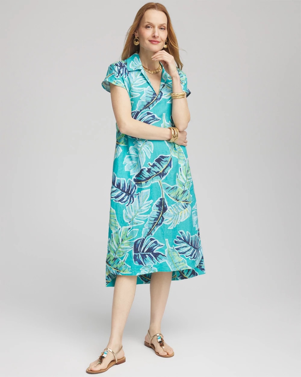 Chico's Women | Tropical Linen Midi Dress SEASPRAY