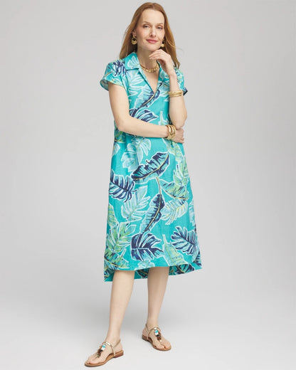 Chico's Women | Tropical Linen Midi Dress SEASPRAY