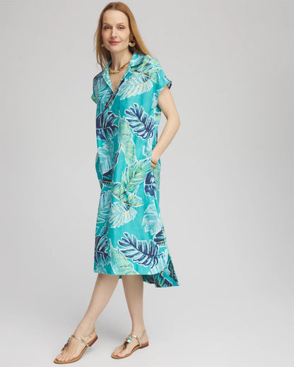 Chico's Women | Tropical Linen Midi Dress SEASPRAY