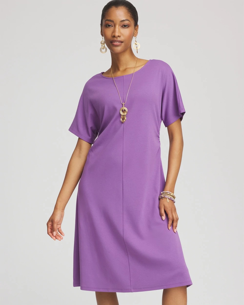 Chico's Women | Fit and Flare Cinched Waist Dress PLUM SHADE
