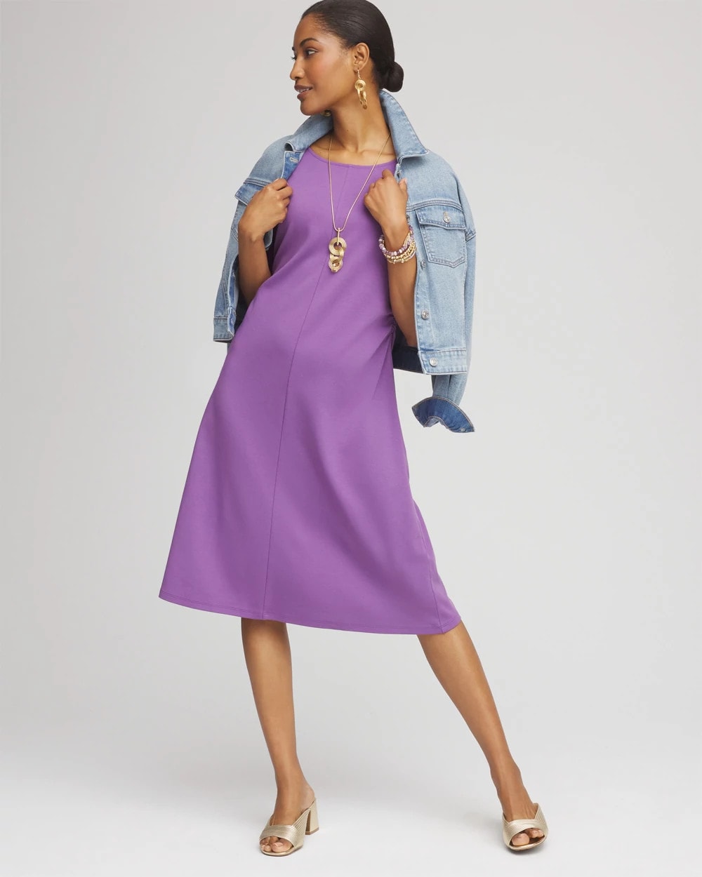 Chico's Women | Fit and Flare Cinched Waist Dress PLUM SHADE