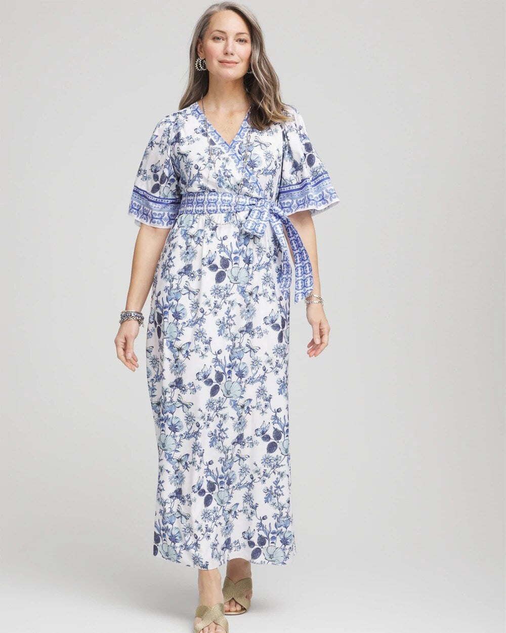 Chico's Women | Surplice Matte Satin Maxi Dress ALABASTER
