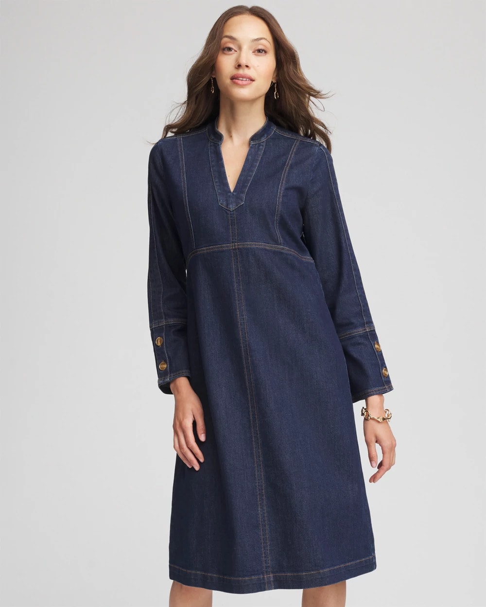 Chico's Women | Denim Splitneck Knee-Length Dress MEDIUM DENIM