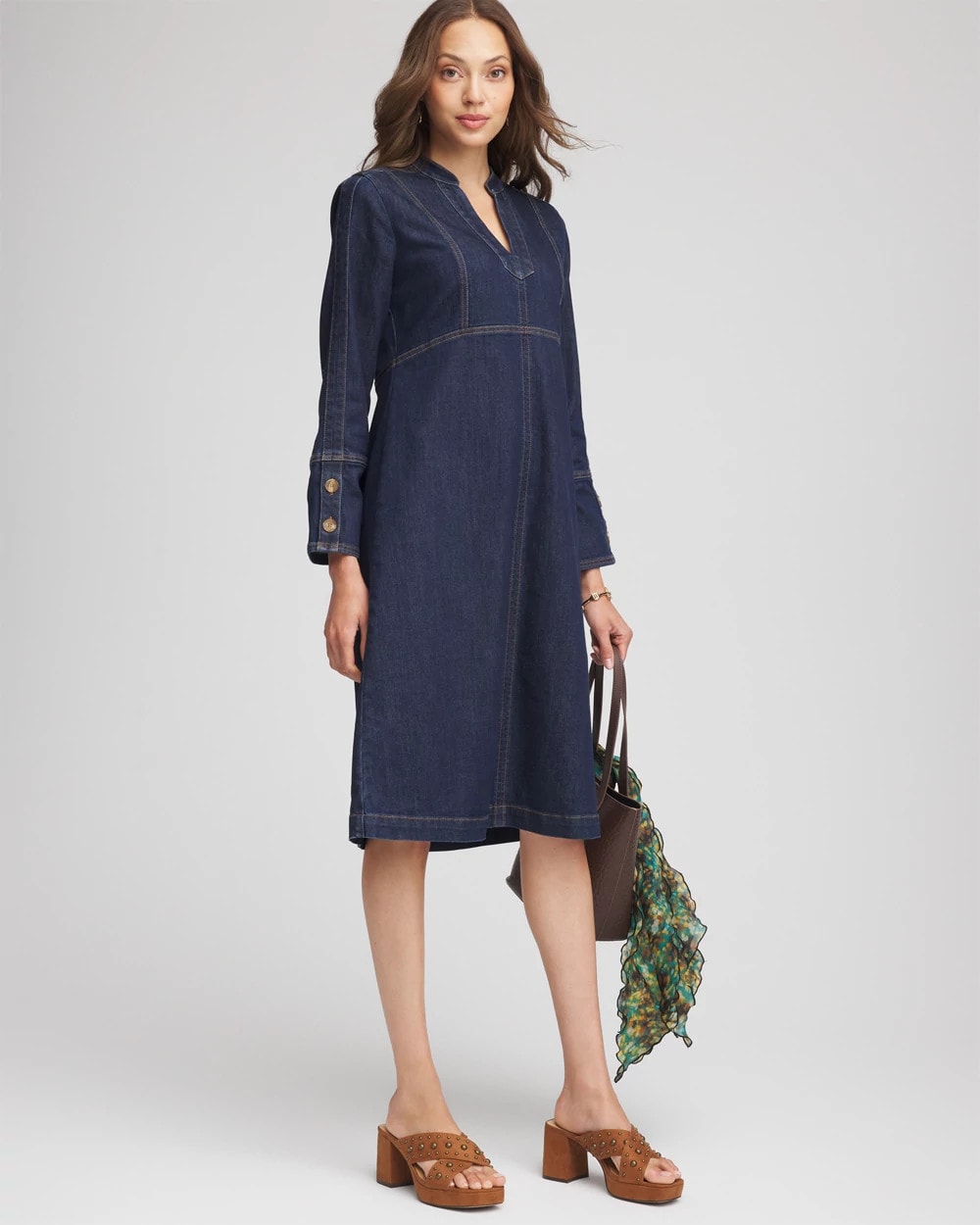 Chico's Women | Denim Splitneck Knee-Length Dress MEDIUM DENIM