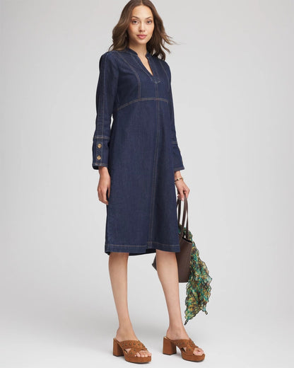 Chico's Women | Denim Splitneck Knee-Length Dress MEDIUM DENIM