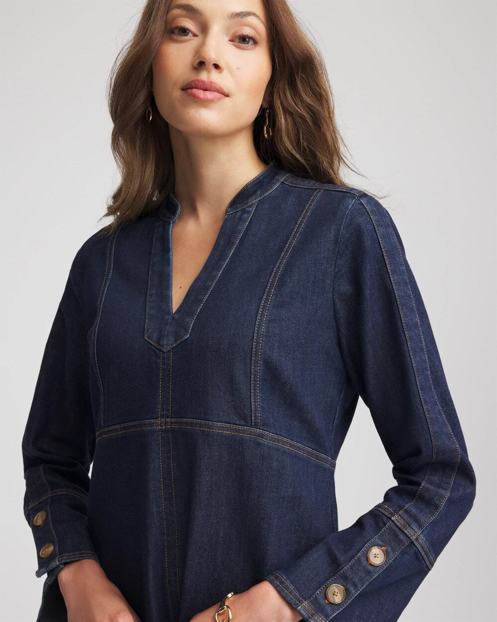 Chico's Women | Denim Splitneck Knee-Length Dress MEDIUM DENIM