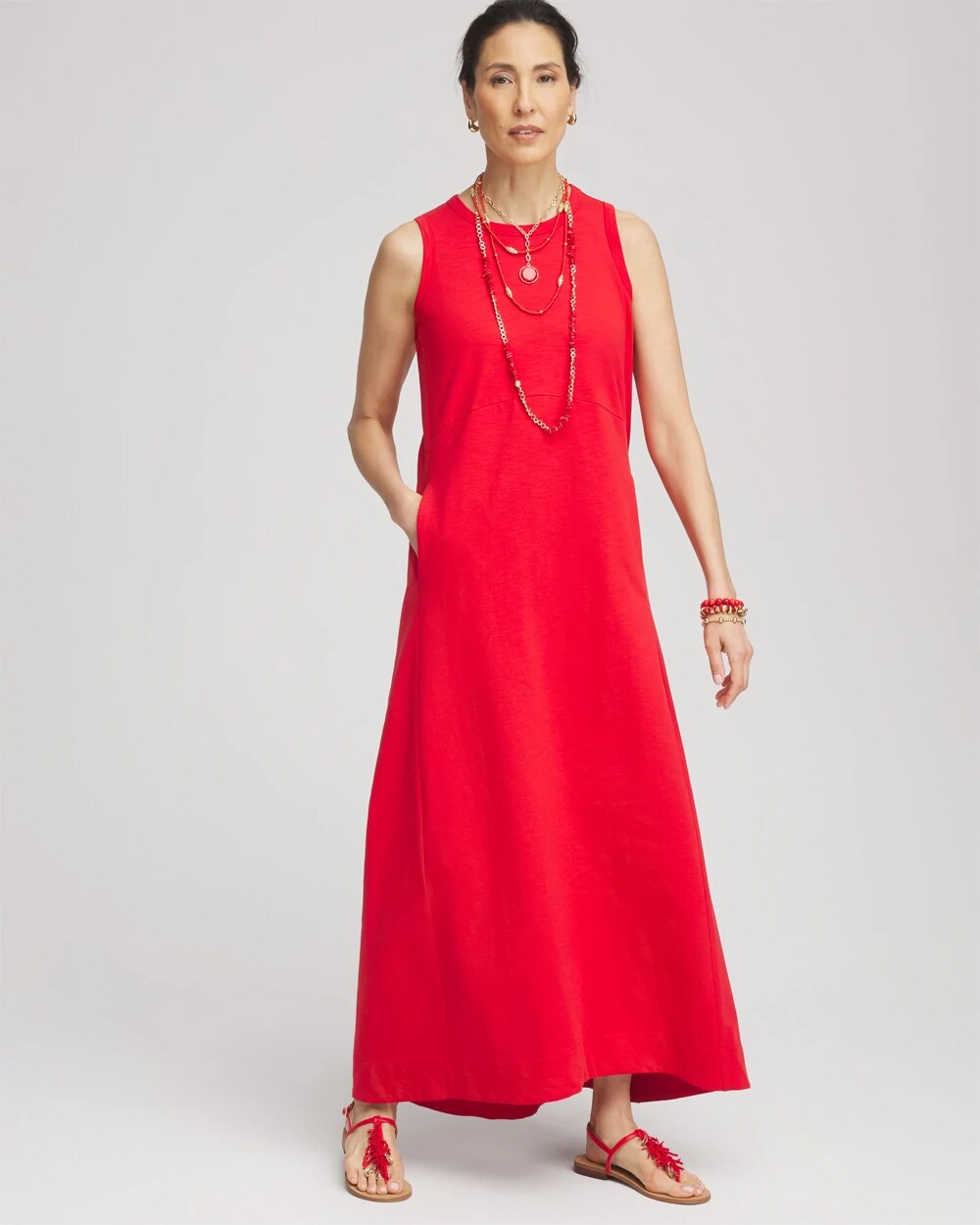 Chico's Women | Sleeveless Midi Tank Dress RED GLOW
