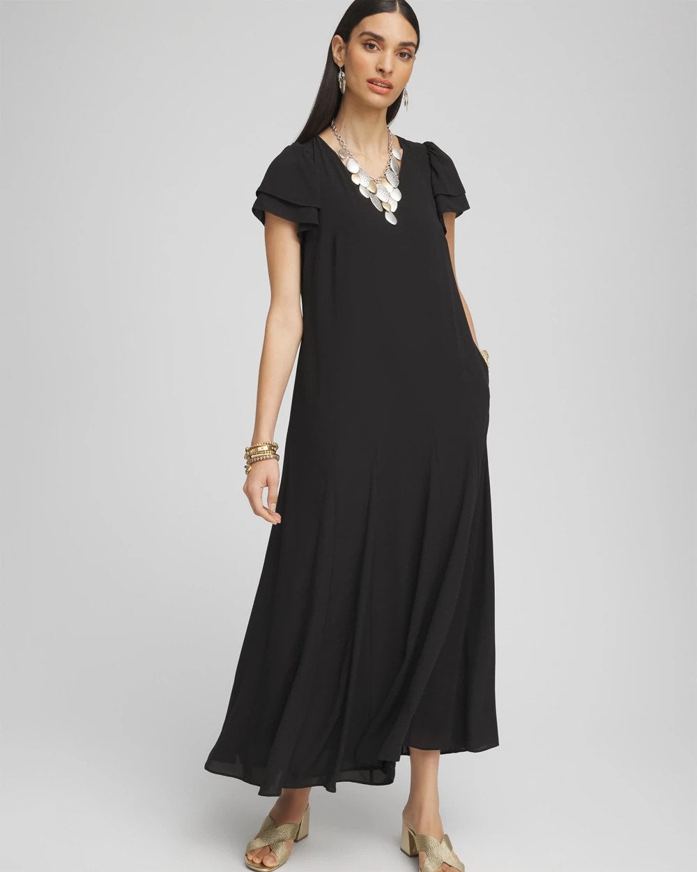 Chico's Women | Crepe V-Neck Maxi Dress BLACK