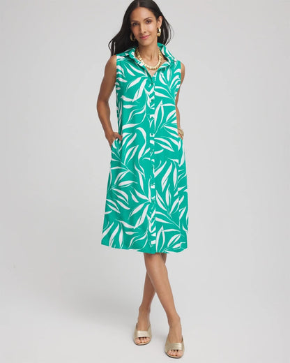 Chico's Women | Rayon Silk Sleeveless Shirtdress EDEN GREEN