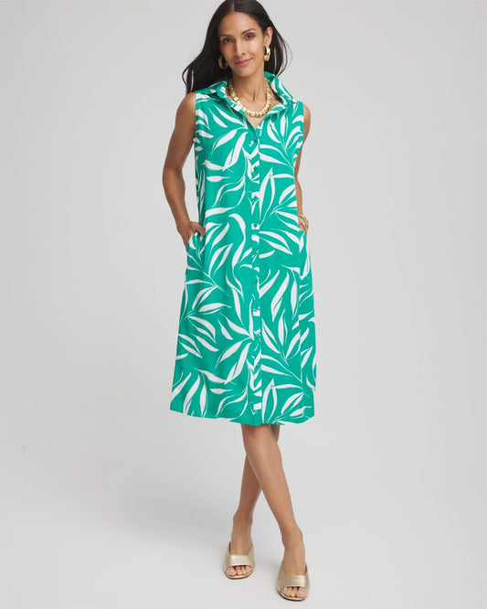 Chico's Women | Rayon Silk Sleeveless Shirtdress EDEN GREEN