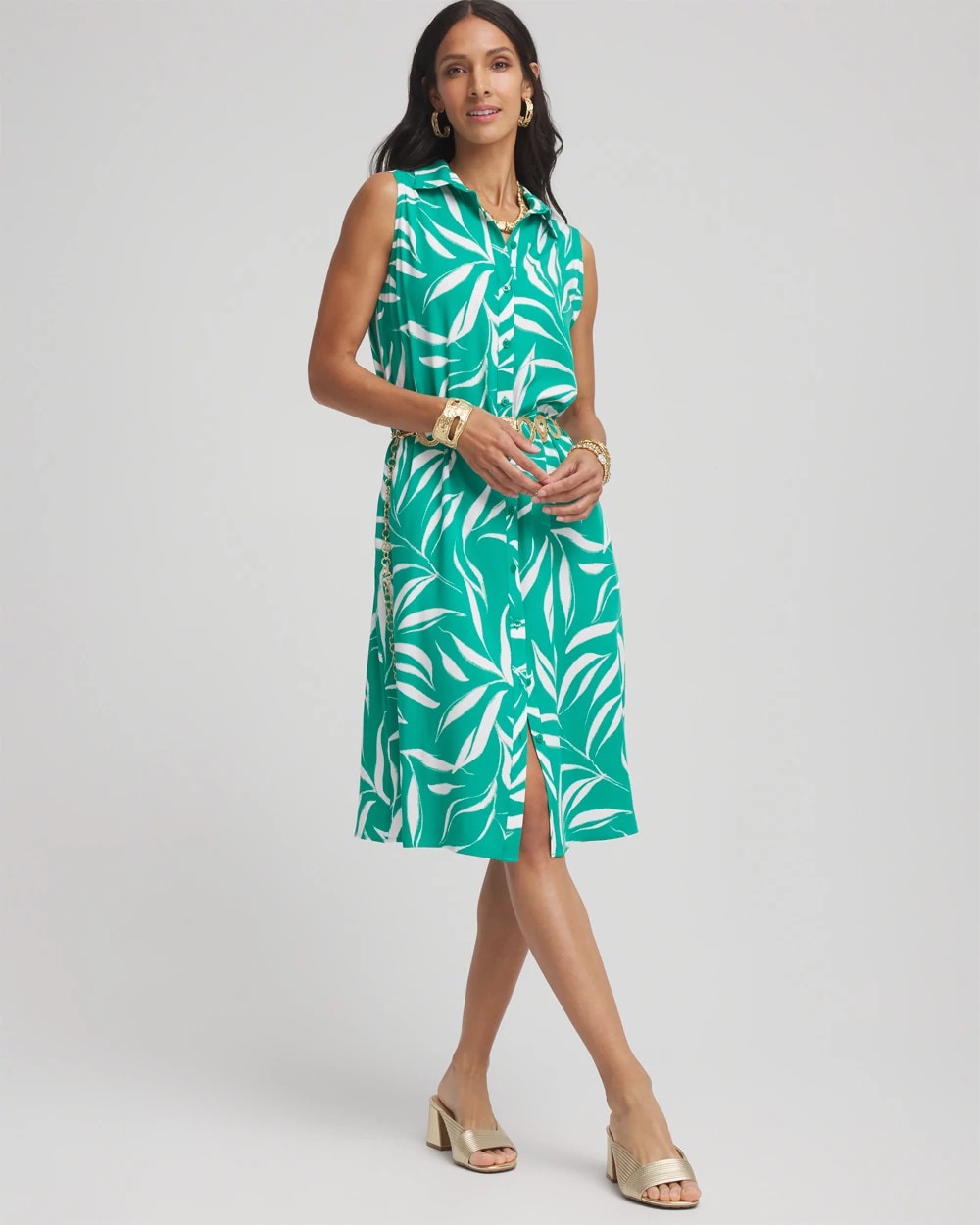 Chico's Women | Rayon Silk Sleeveless Shirtdress EDEN GREEN