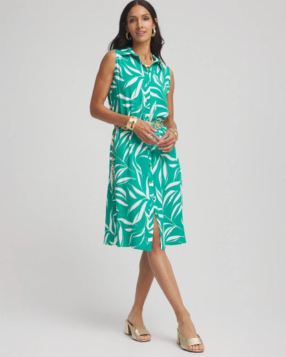 Chico's Women | Rayon Silk Sleeveless Shirtdress EDEN GREEN