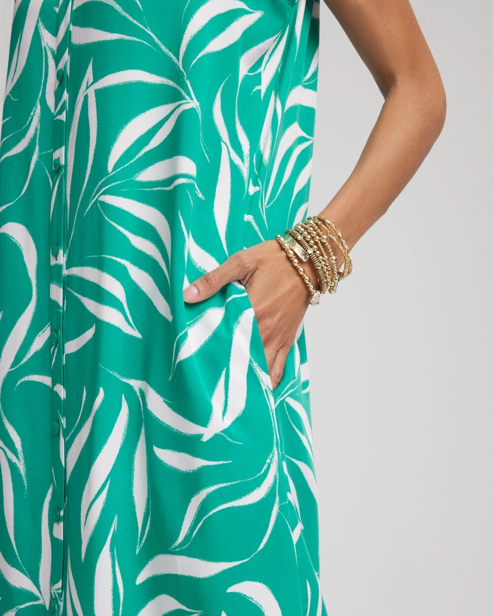Chico's Women | Rayon Silk Sleeveless Shirtdress EDEN GREEN