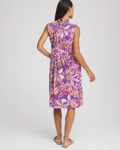Chico's Women | Floral Pleated Jersey Dress ALABASTER