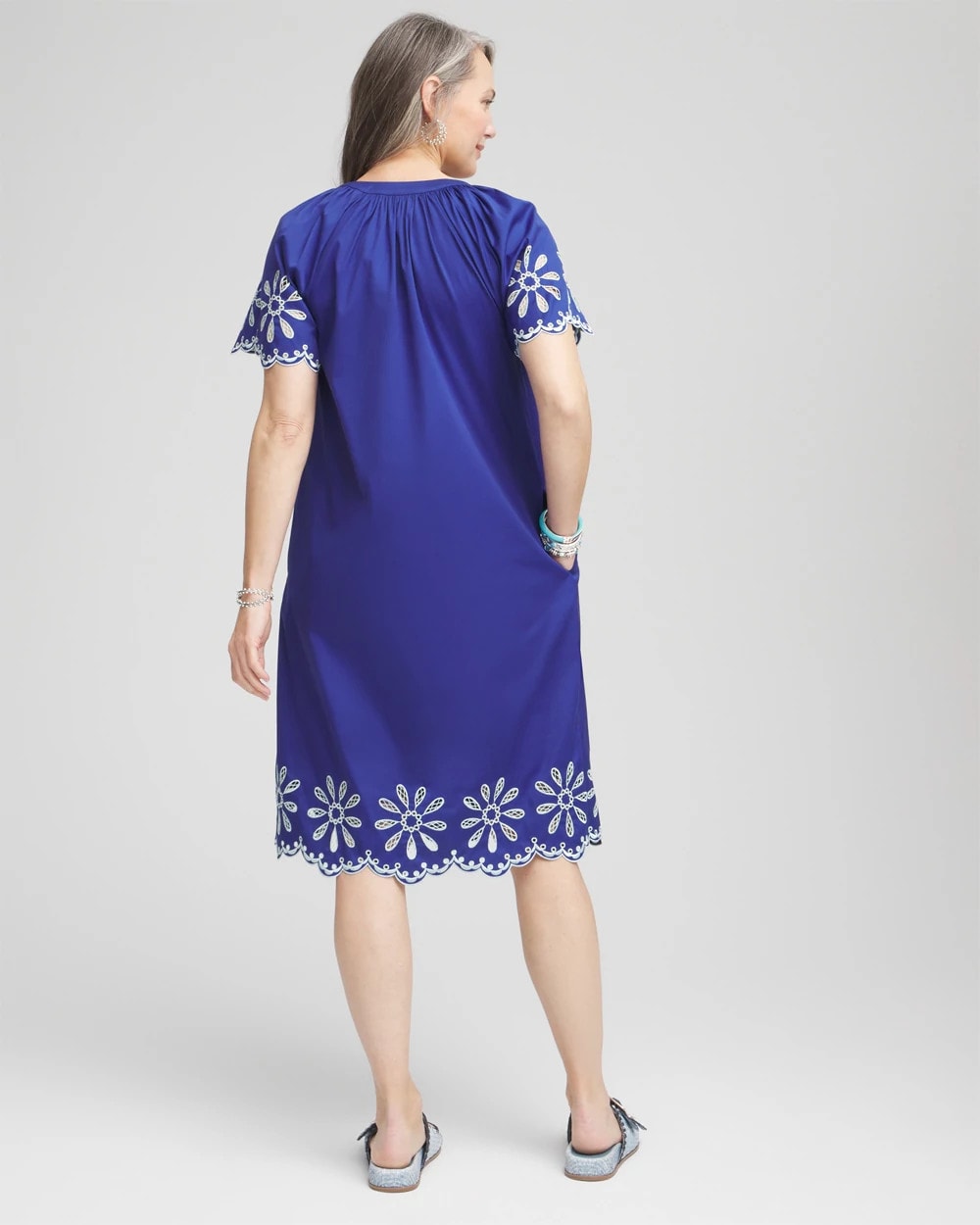 Chico's Women | Embroidered Poplin Popover Dress BLUE CASA