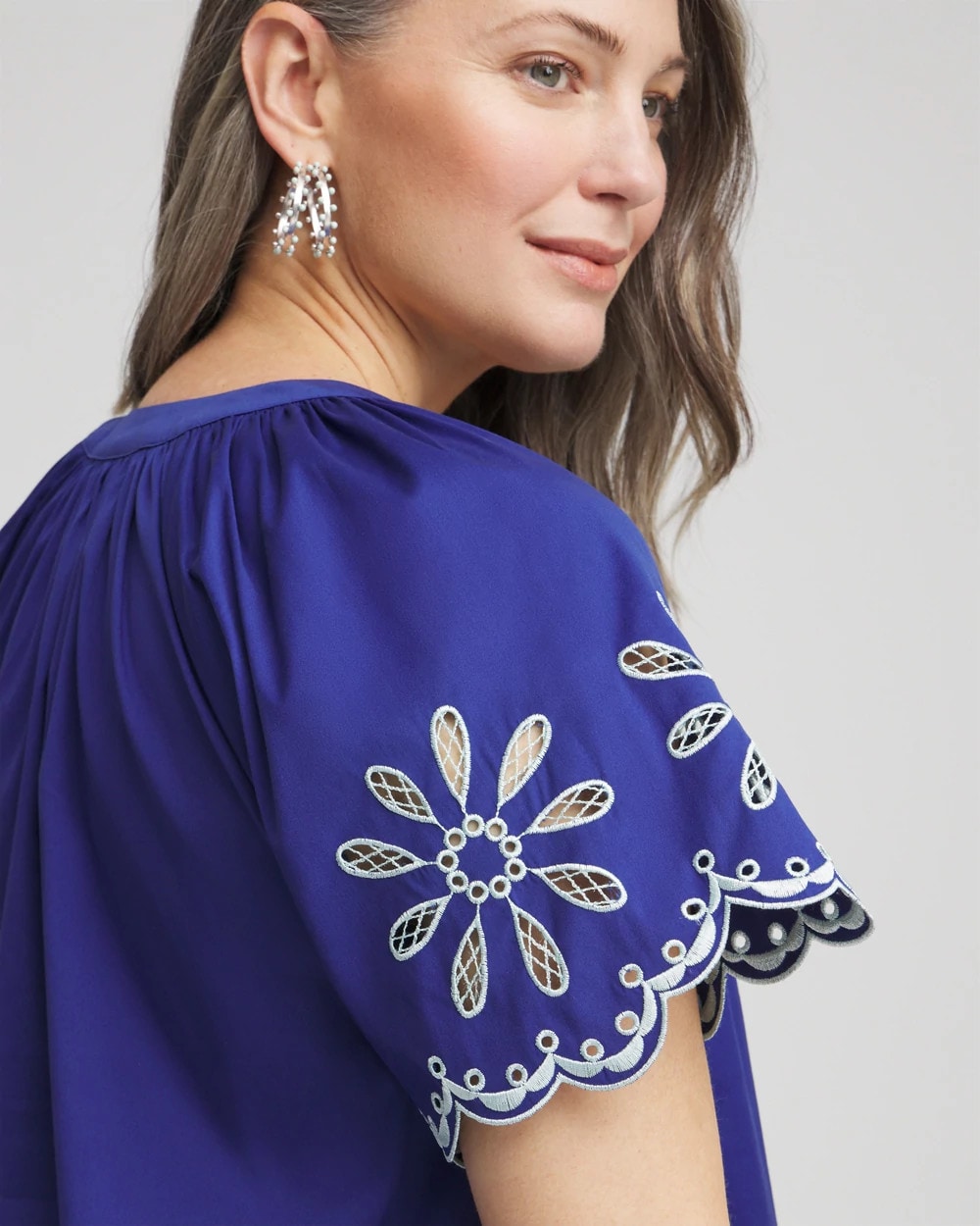 Chico's Women | Embroidered Poplin Popover Dress BLUE CASA