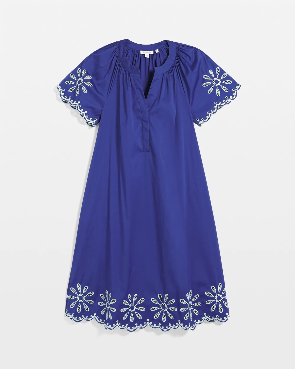 Chico's Women | Embroidered Poplin Popover Dress BLUE CASA