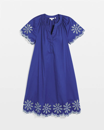 Chico's Women | Embroidered Poplin Popover Dress BLUE CASA