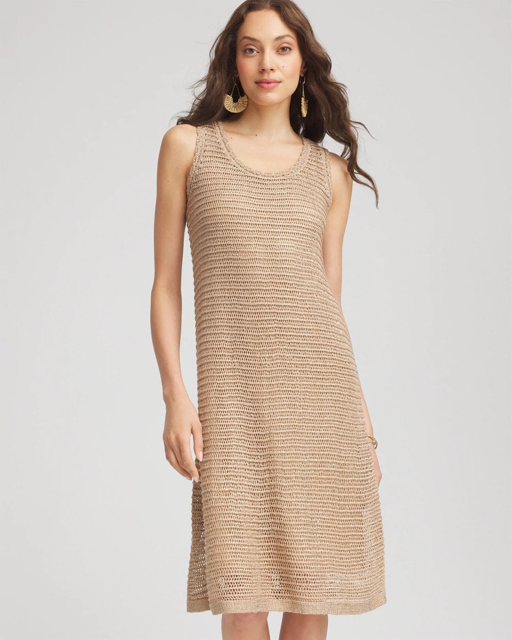 Chico's Women | Crochet-Knit Sequins Tank Dress CAFE AROMA