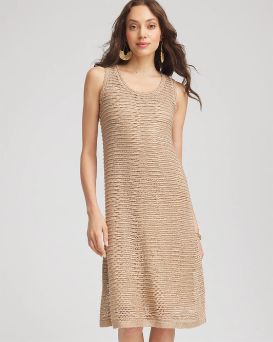 Chico's Women | Crochet-Knit Sequins Tank Dress CAFE AROMA