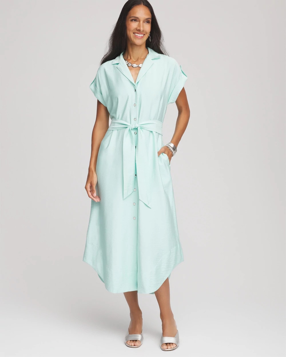 Chico's Women | Hammered Rayon Midi Shirtdress TEAL WATERS