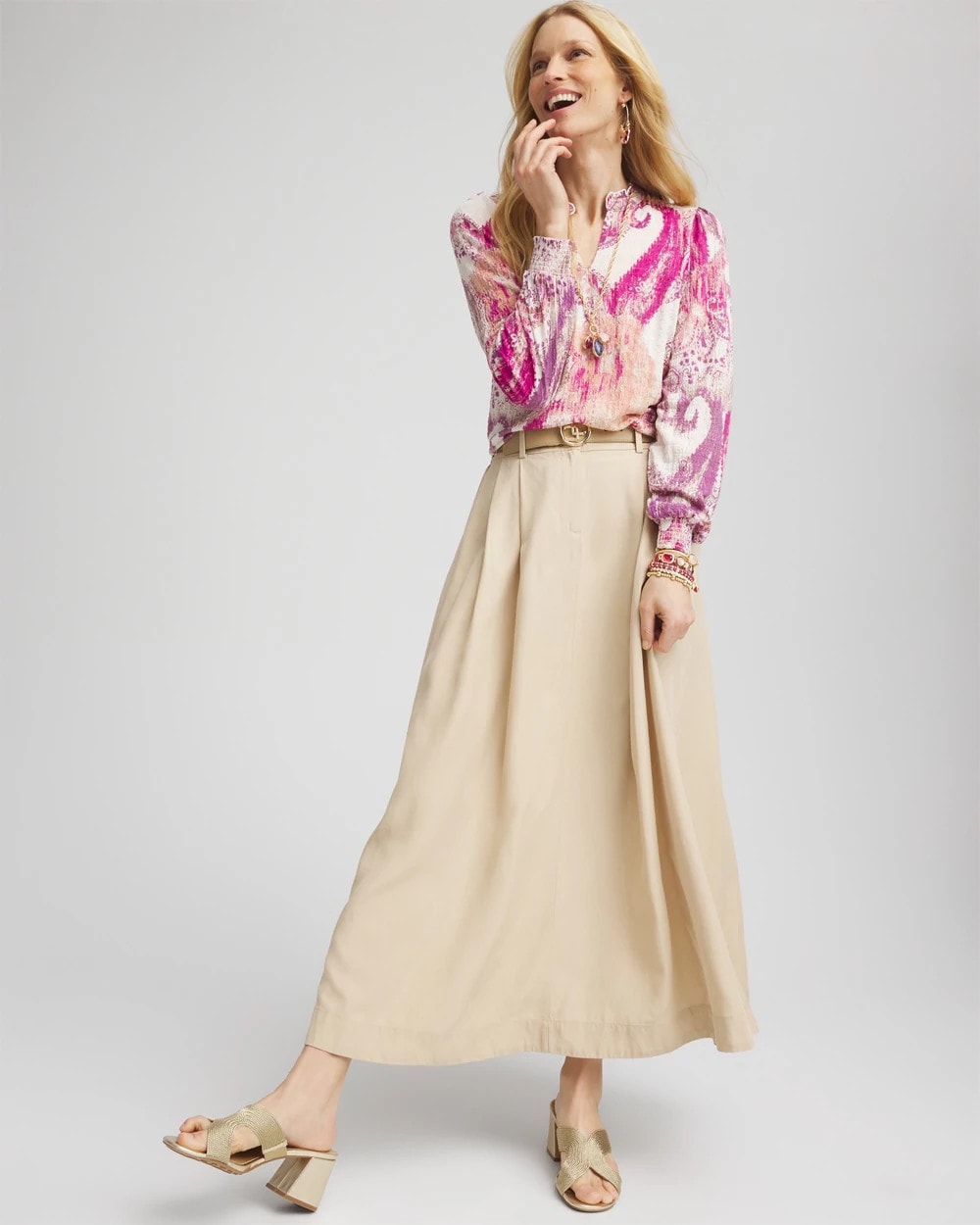 Chico's Women | Pleated A-Line Midi Skirt WILD TRUFFLE