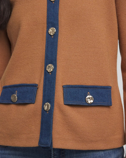 Chico's Women | Collared Denim Trim Cardigan CARAMEL APPLE HEATHER