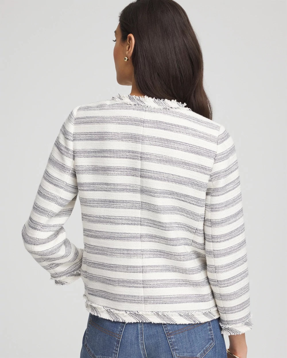 Chico's Women | Striped Tweed Collarless Box Jacket ECRU