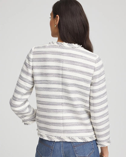 Chico's Women | Striped Tweed Collarless Box Jacket ECRU