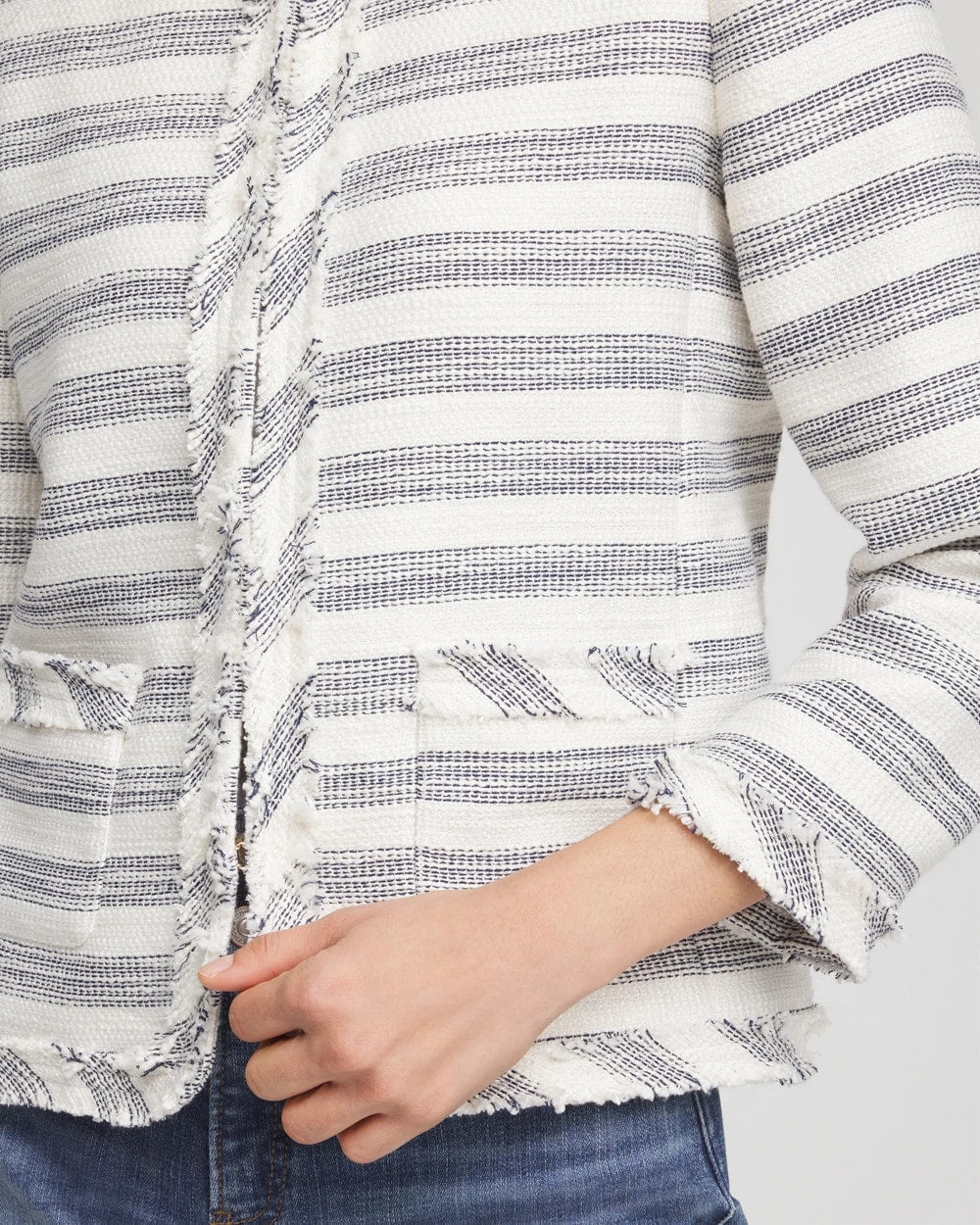 Chico's Women | Striped Tweed Collarless Box Jacket ECRU