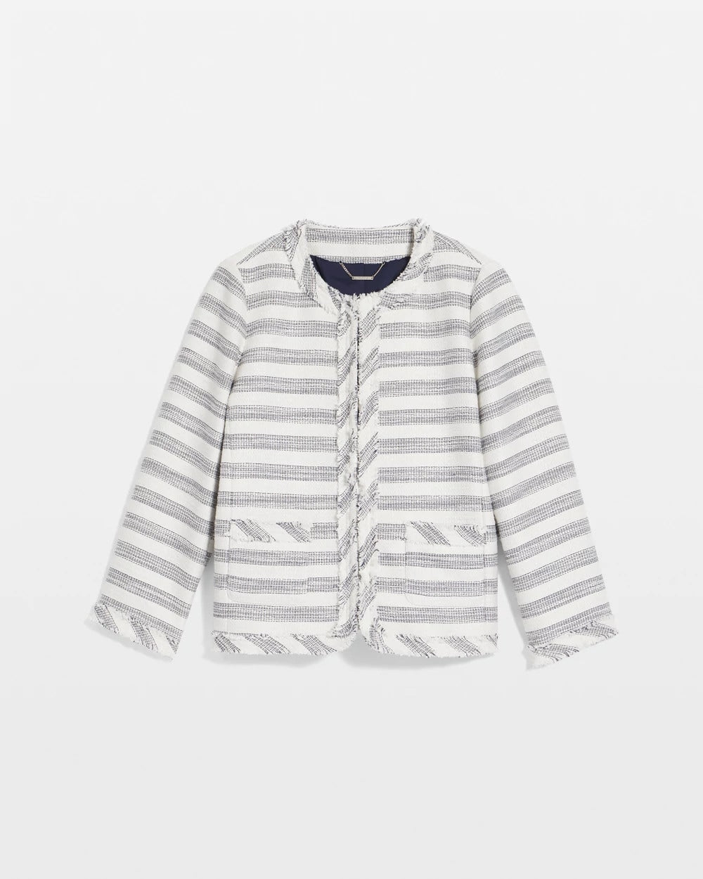 Chico's Women | Striped Tweed Collarless Box Jacket ECRU