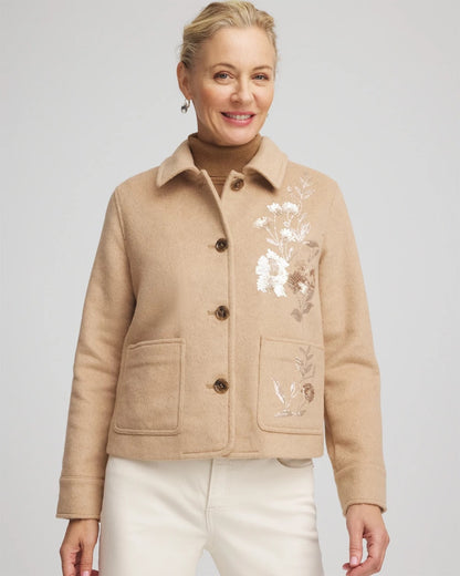 Chico's Women | Embroidered Wool Chore Jacket LIGHT TAUPE HEATHER