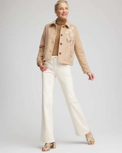 Chico's Women | Embroidered Wool Chore Jacket LIGHT TAUPE HEATHER