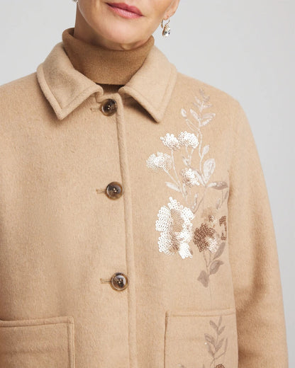 Chico's Women | Embroidered Wool Chore Jacket LIGHT TAUPE HEATHER