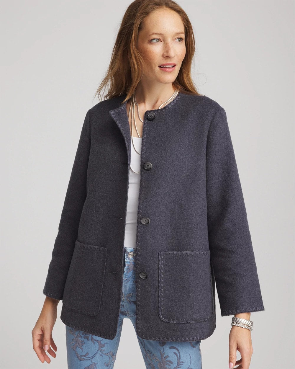 Chico's Women | Wool Scarf Jacket DARK DENIM HEATHER