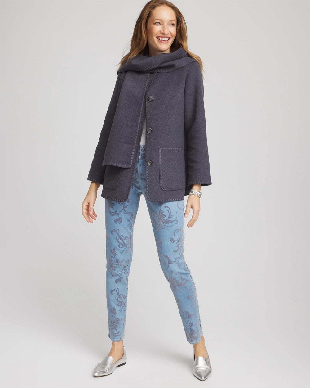 Chico's Women | Wool Scarf Jacket DARK DENIM HEATHER