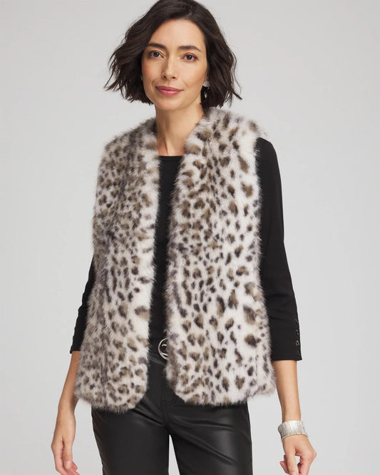 Chico's Women | Snow Leopard Faux Fur Vest CREAM
