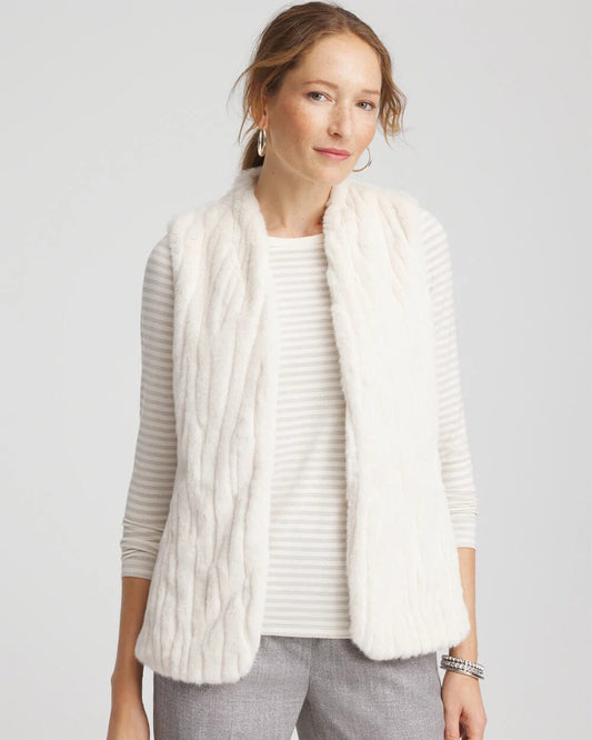 Chico's Women | Elongated Faux Fur Vest ENGLISH CREAM