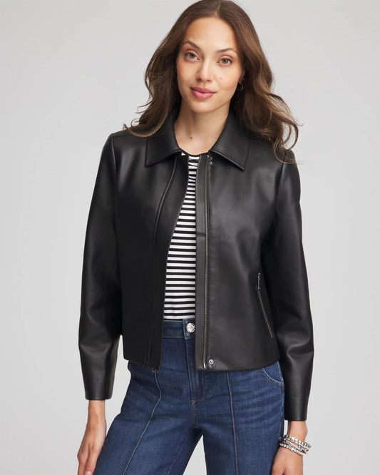 Chico's Women | Faux Leather Zip-Front Jacket BLACK
