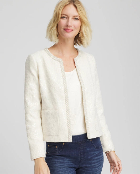Chico's Women | Pearl Trim Tweed Jacket ENGLISH CREAM