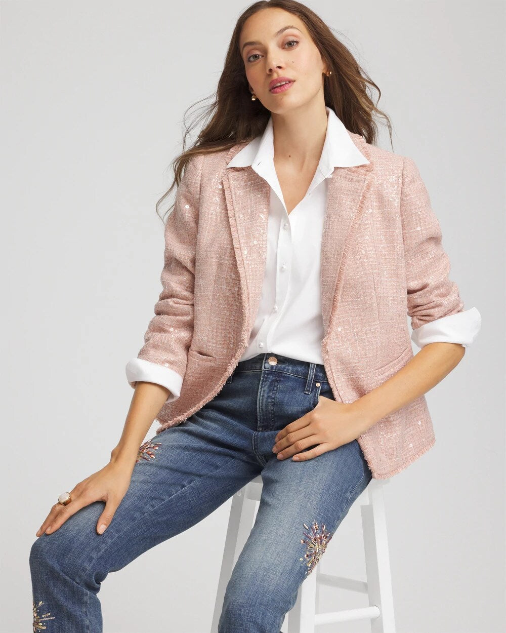 Chico's Women | Party Tweed Sequins Blazer PINK