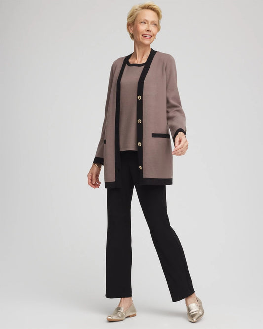 Chico's Women | Travelers™ Tipped Button-Down Cardigan DEEP TAUPE