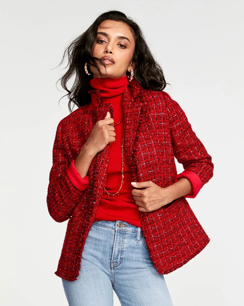 Chico's Women | Red Tweed Sequins Blazer RED