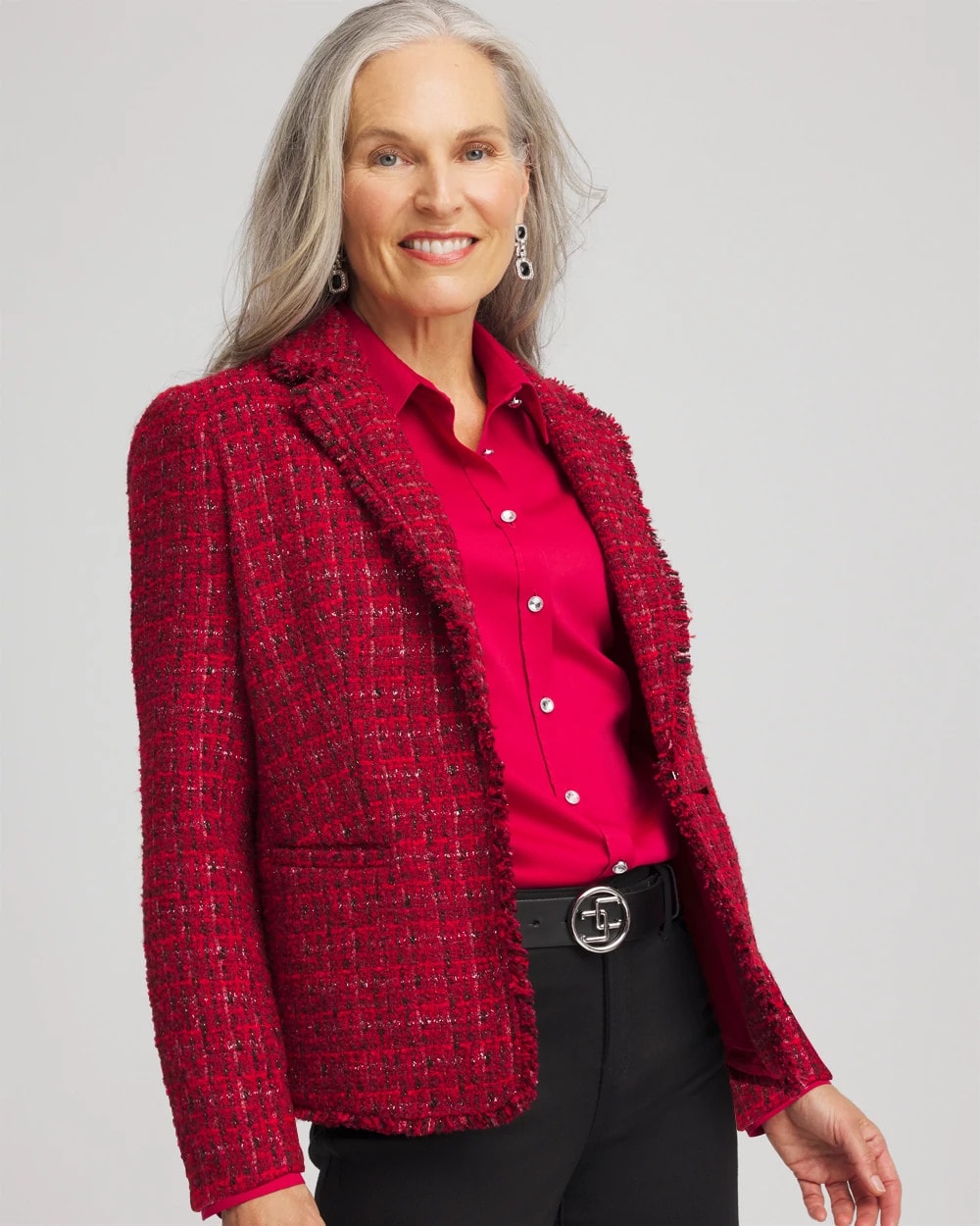 Chico's Women | Red Tweed Sequins Blazer RED
