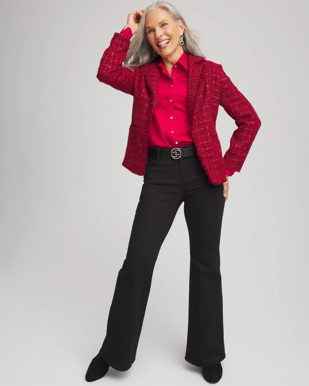Chico's Women | Red Tweed Sequins Blazer RED