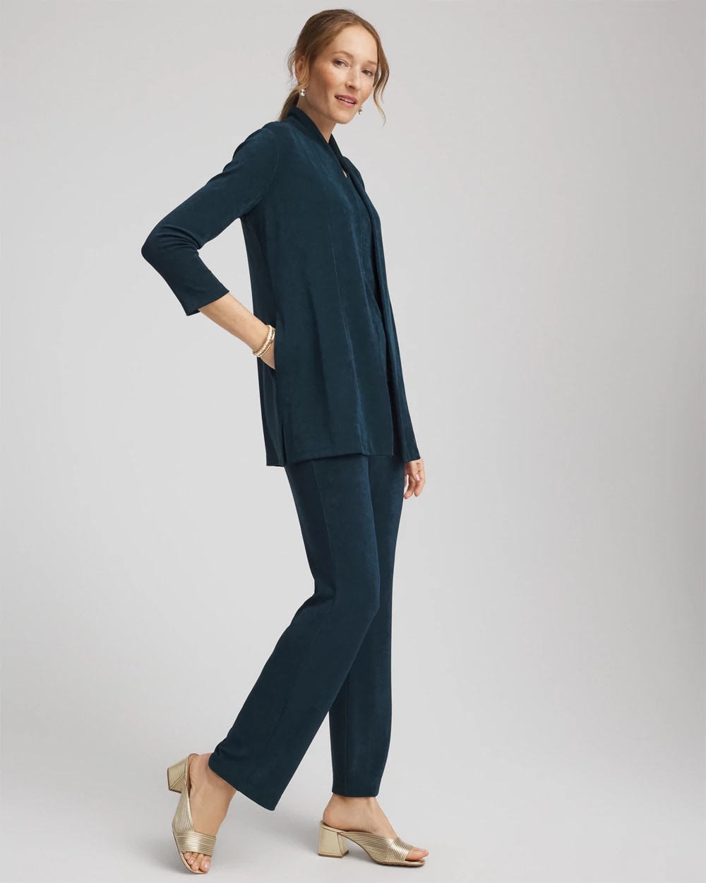 Chico's Women | Travelers™ Long Knit Jacket TEAL SHADOW